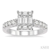 1 Ctw Fusion Baguette and Round Cut Diamond Engagement Ring in 14K White Gold
